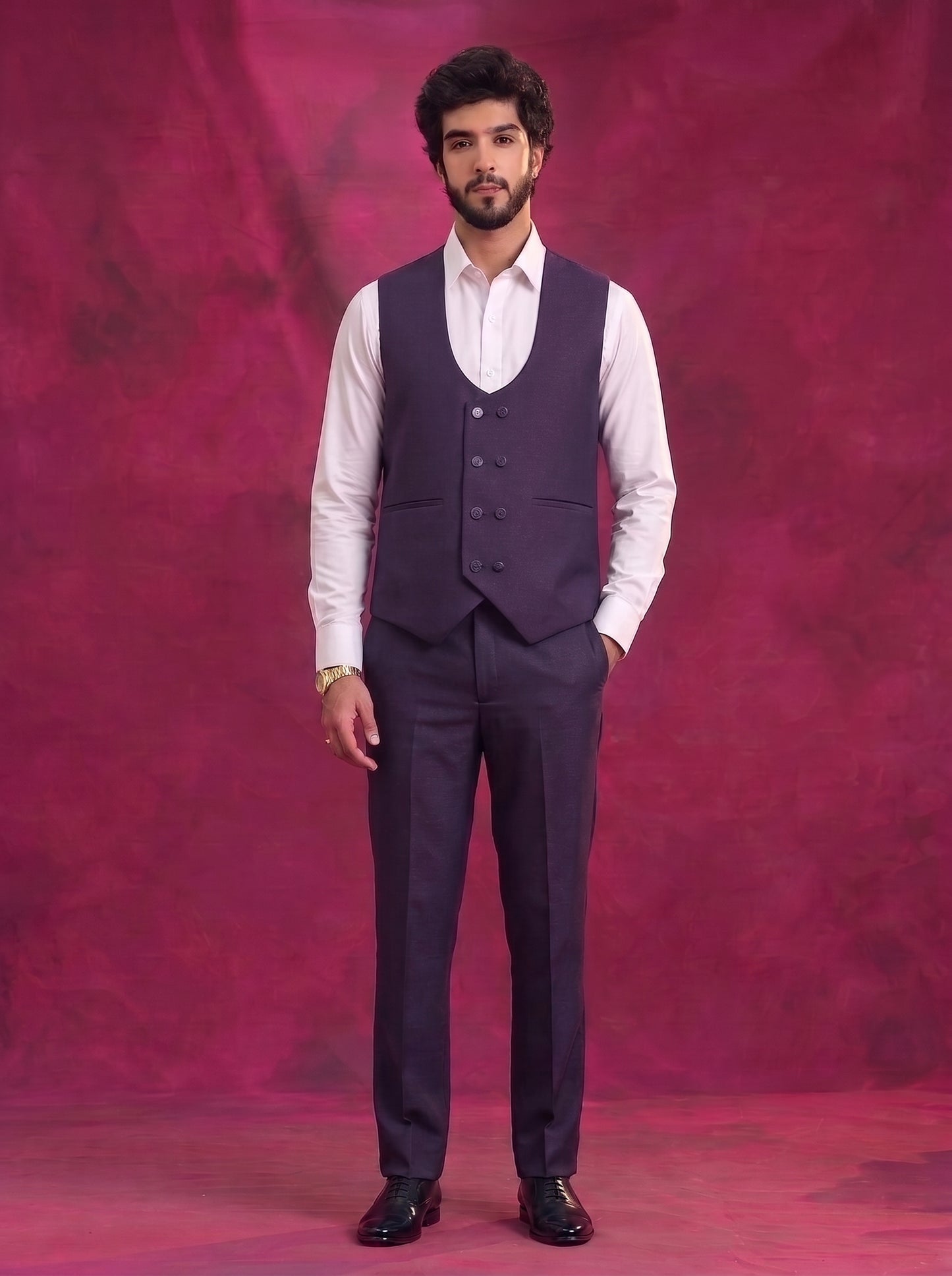 Club AK Men's Midnight Purple Premium 3 Piece Suit Set