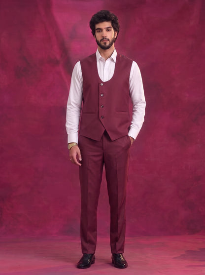 Club AK Men's Wine Red Premium 3 Piece Suit Set