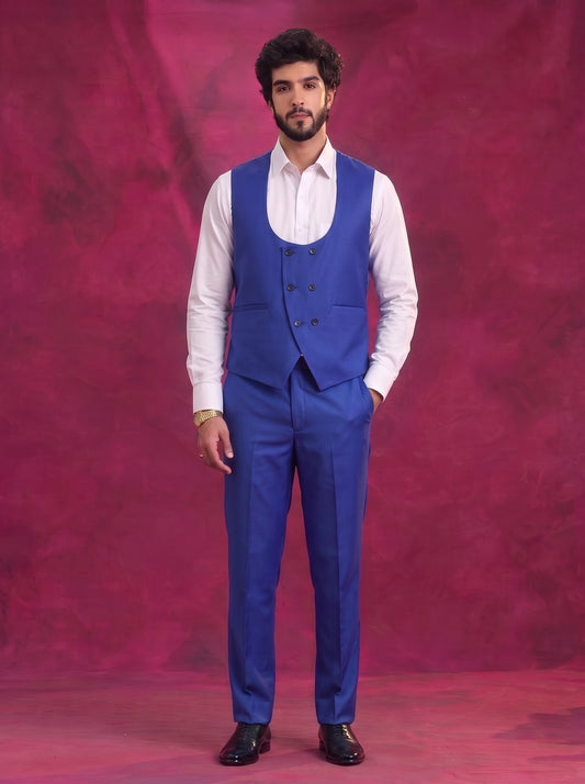 Club AK Men's Royal Blue Checked 3 Piece Suit Set