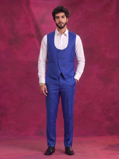 Club AK Men's Royal Blue Checked 3 Piece Suit Set