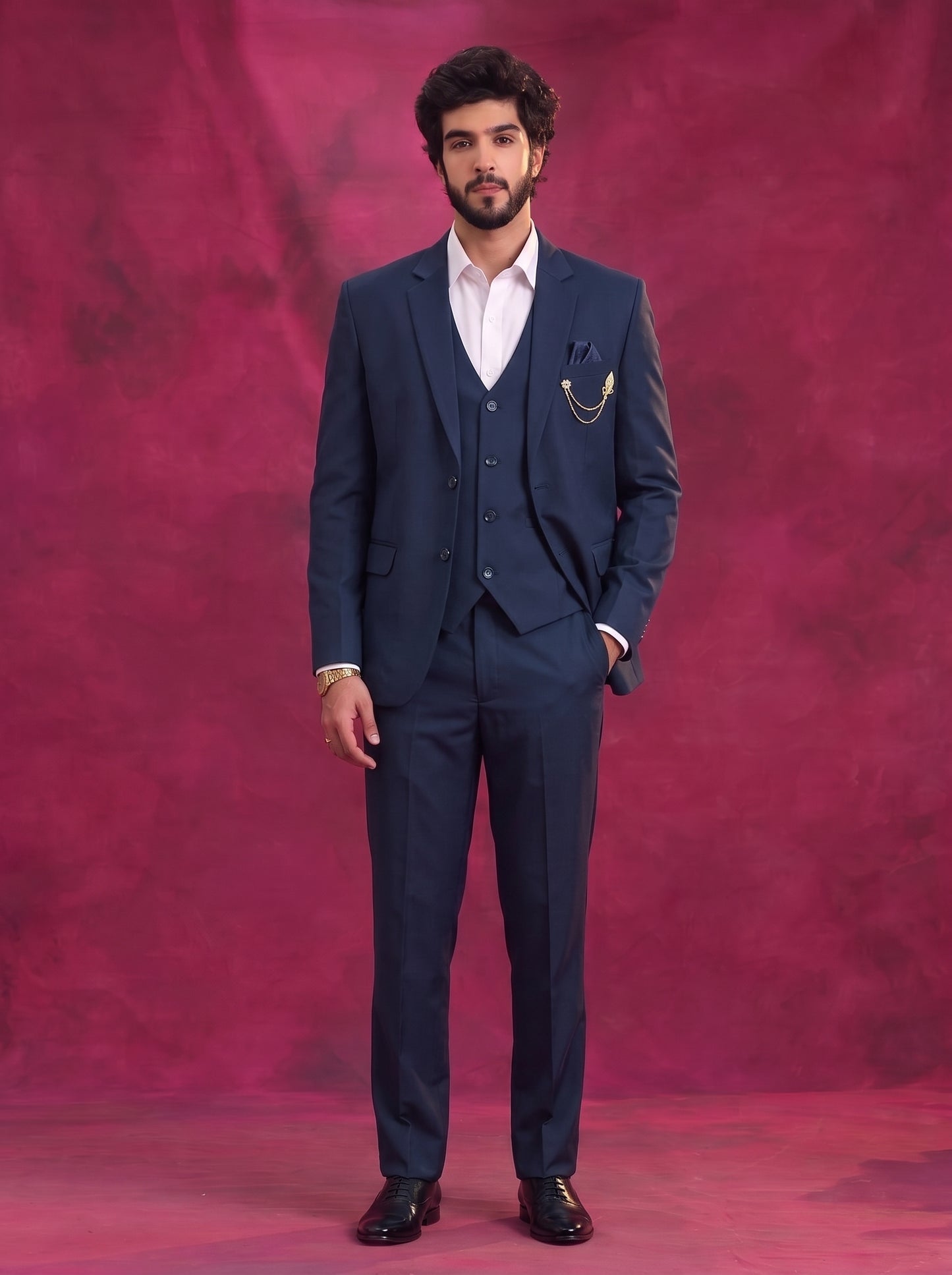 Club AK Men's Navy Blue 3 Piece Suit Set