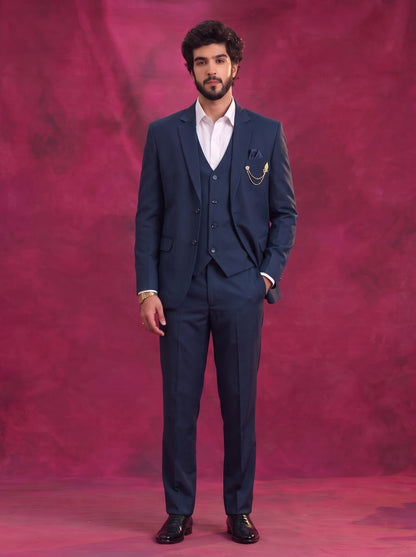Club AK Men's Navy Blue 3 Piece Suit Set