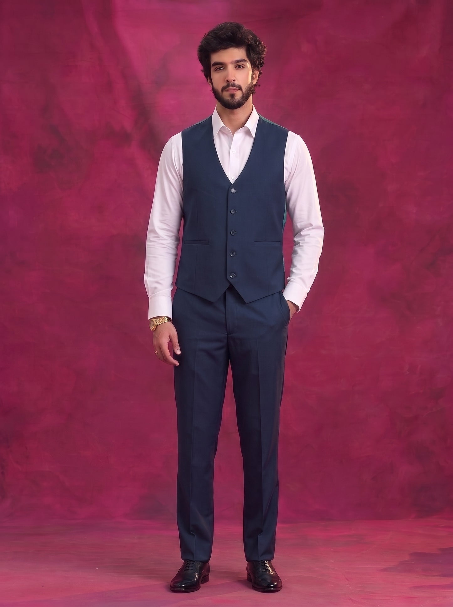 Club AK Men's Navy Blue 3 Piece Suit Set