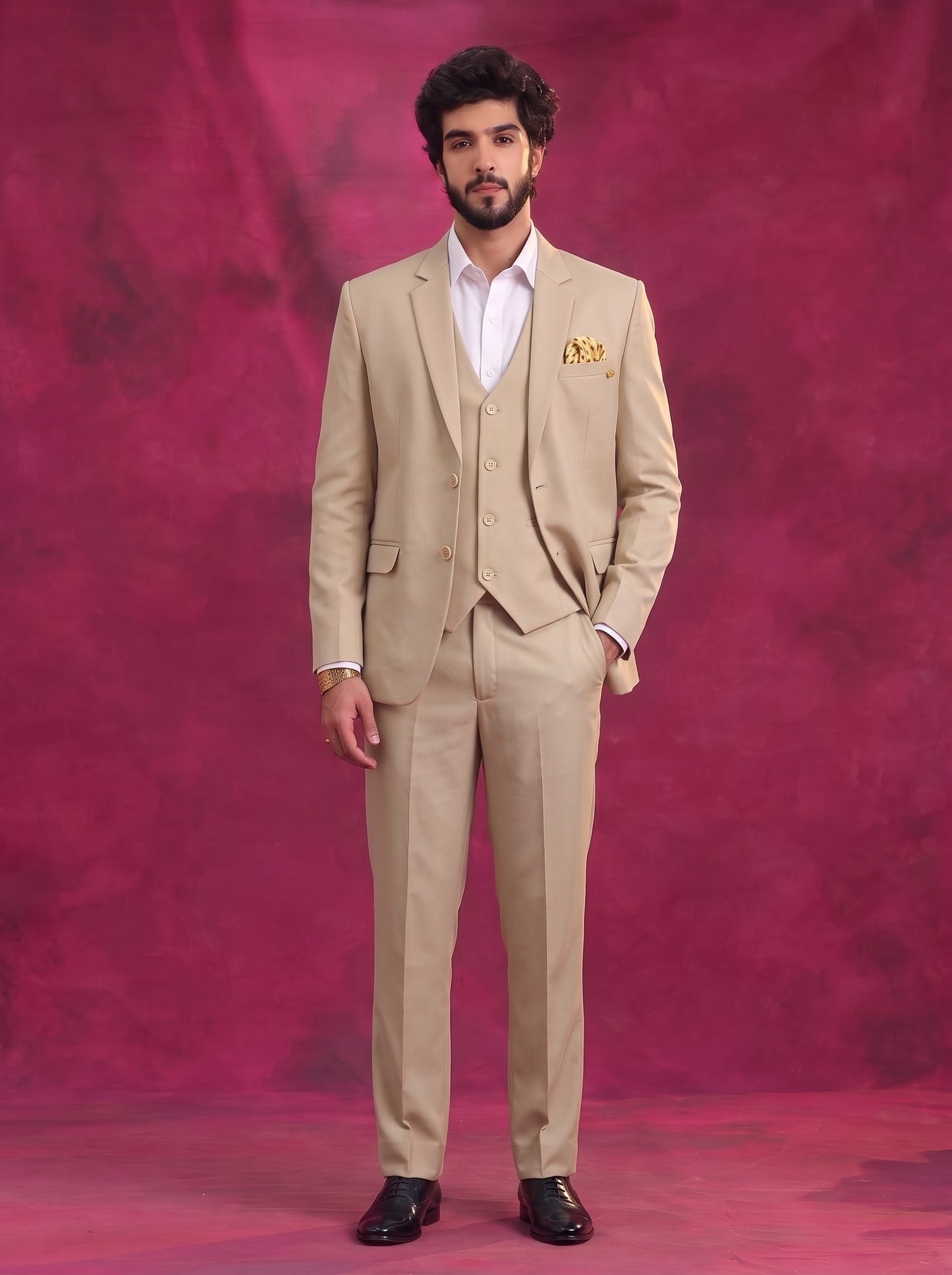 Club AK Men's Beige 3 Piece Suit Set