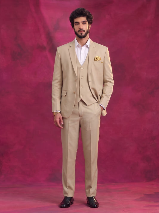 Club AK Men's Beige 3 Piece Suit Set