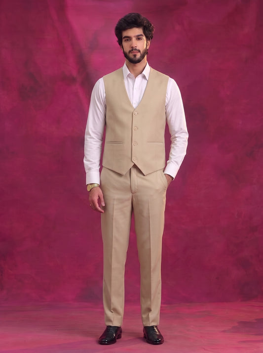 Club AK Men's Beige 3 Piece Suit Set