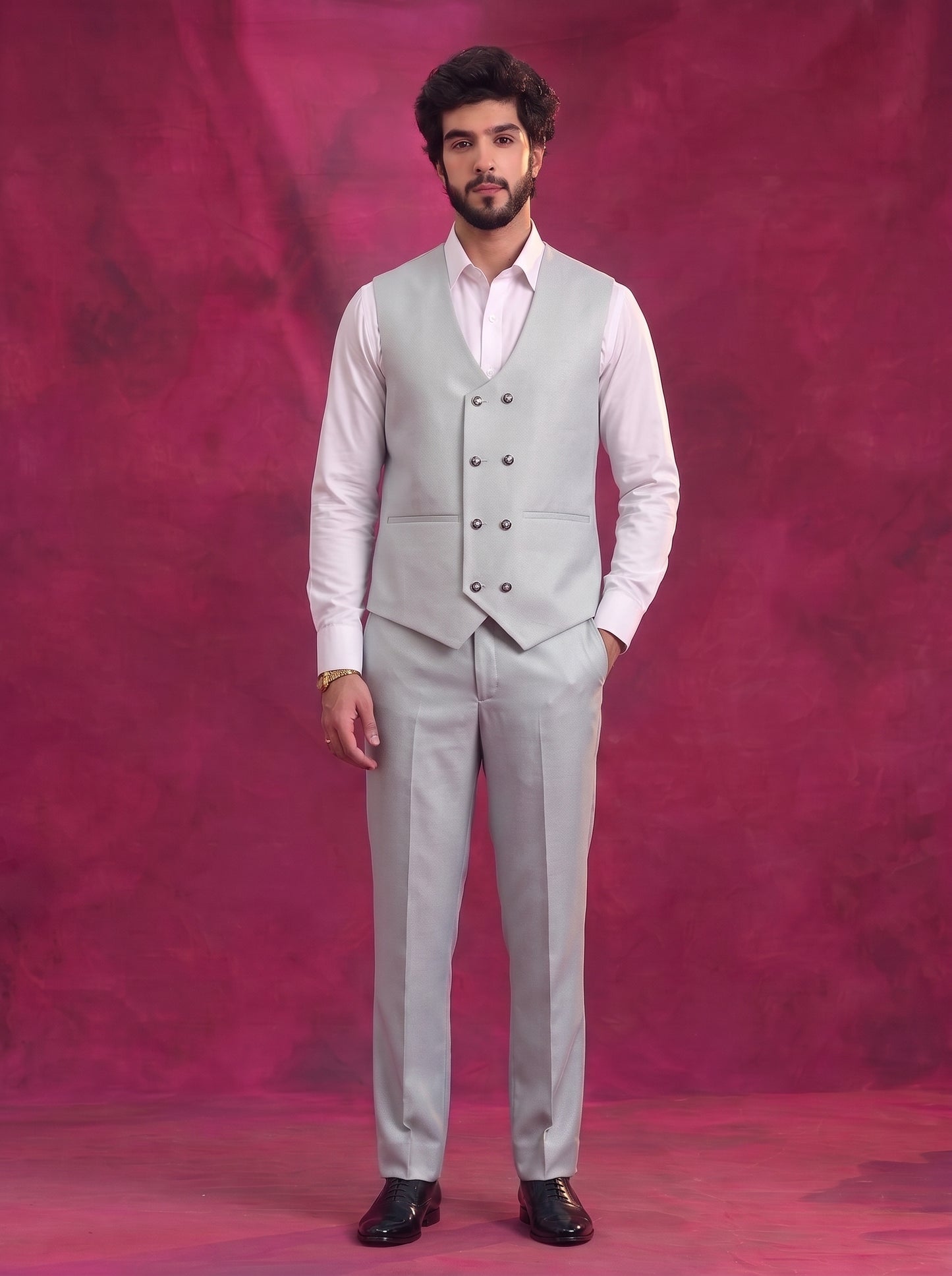 Club AK Men's Silver Grey Tuxedo 3 Piece Suit Set