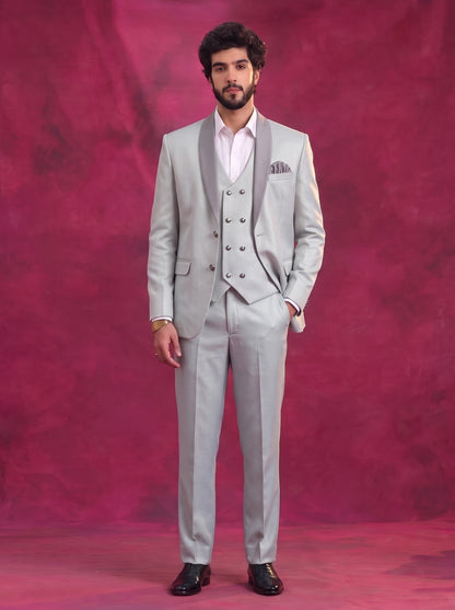 Club AK Men's Silver Grey Tuxedo 3 Piece Suit Set