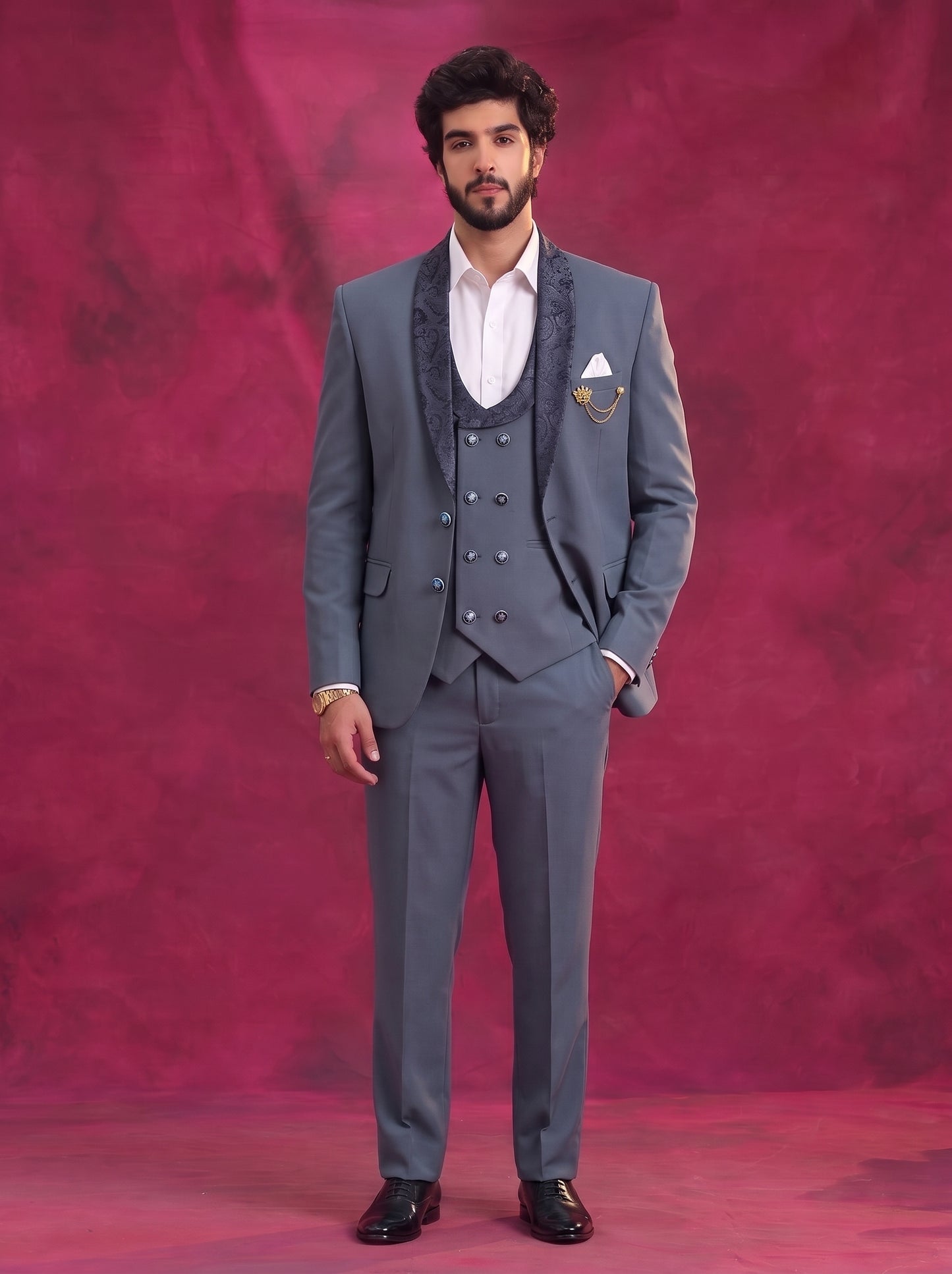 Club AK Men's Steel Grey Tuxedo 3 Piece Suit Set