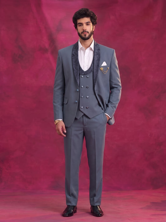 Club AK Men's Steel Grey Tuxedo 3 Piece Suit Set