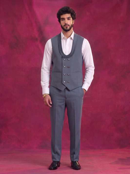 Club AK Men's Steel Grey Tuxedo 3 Piece Suit Set