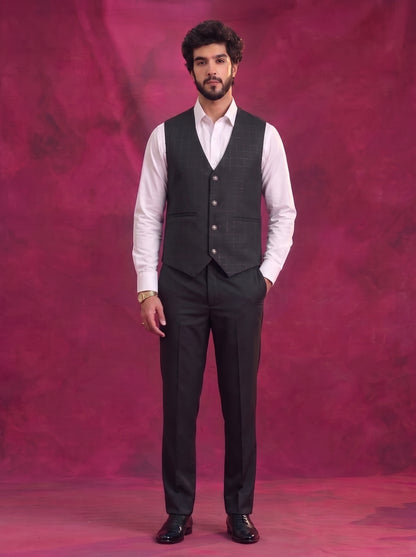 Club AK Men's Charcoal Black Checked 3 Piece Suit Set