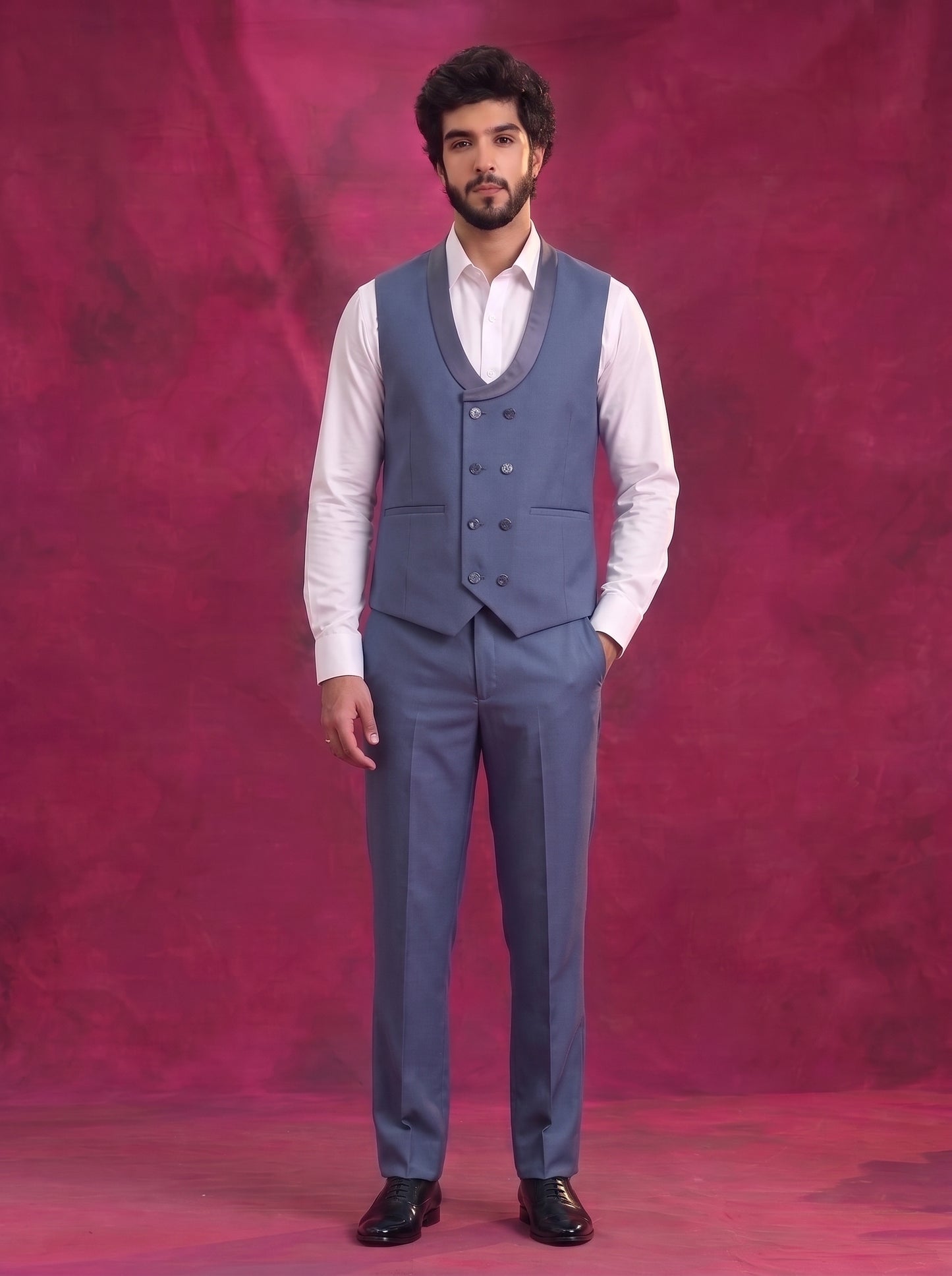 Club AK Men's Steel Blue Three Piece Suit Set