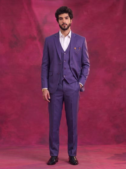 Club AK Men's Purple Three Piece Suit Set