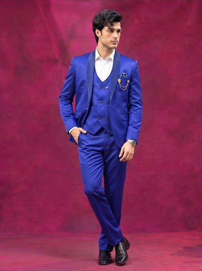 Club AK Men's Royal Blue Three Piece Tuxedo Suit Set
