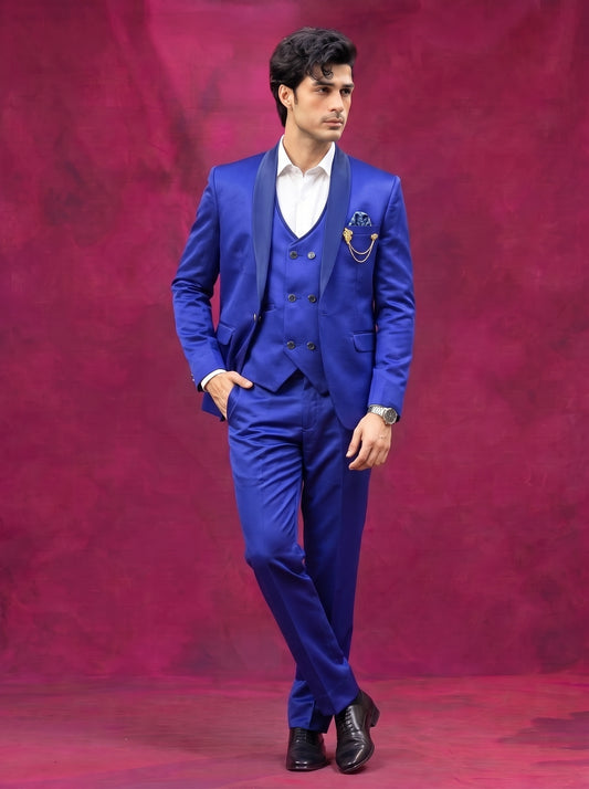 Club AK Men's Royal Blue Three Piece Tuxedo Suit Set