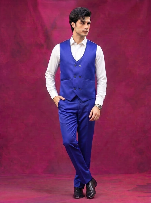 Club AK Men's Royal Blue Three Piece Tuxedo Suit Set