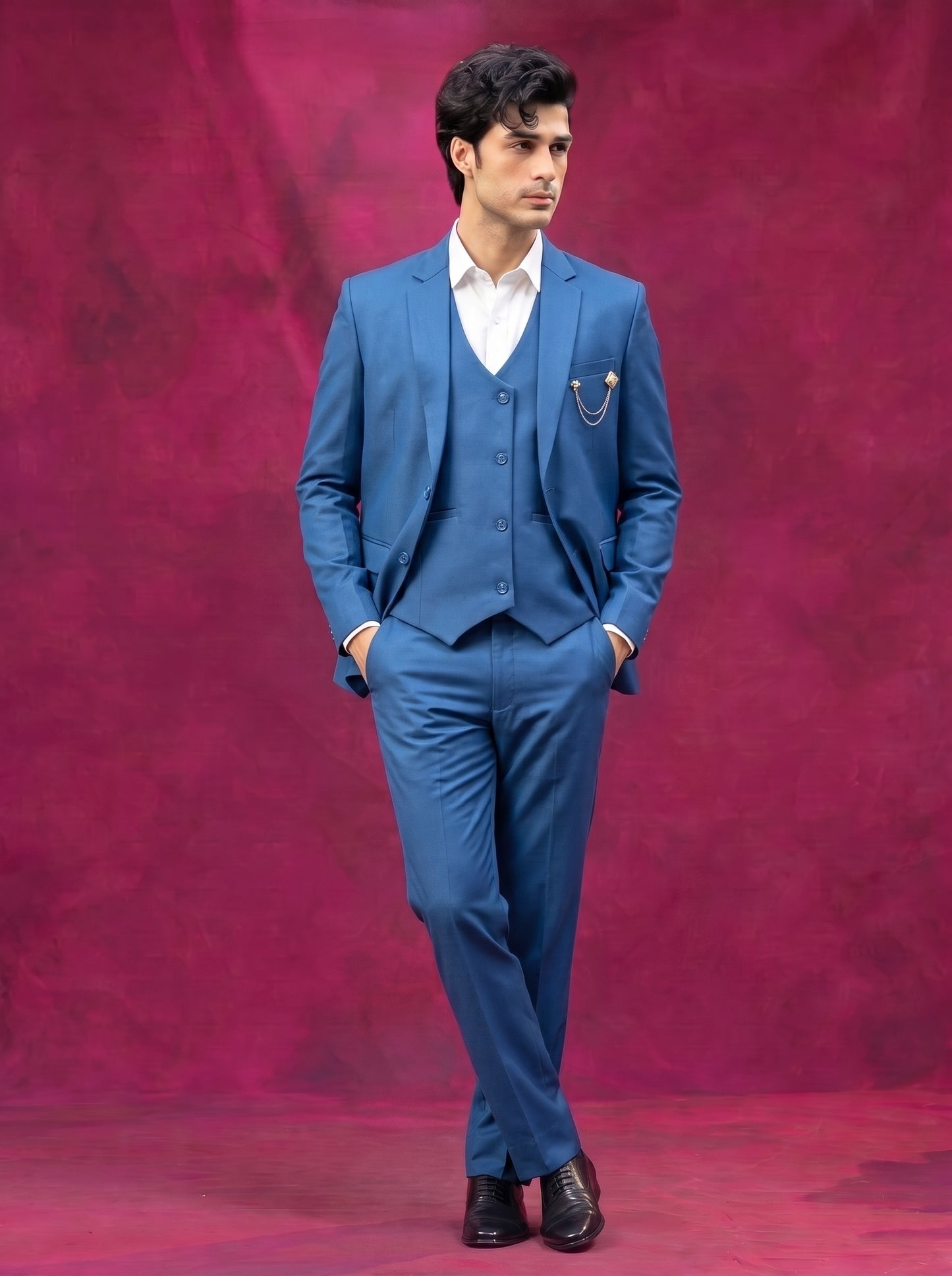 Club AK Men's Sky Blue Three Piece Suit Set