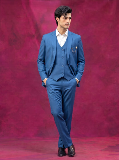 Club AK Men's Sky Blue Three Piece Suit Set