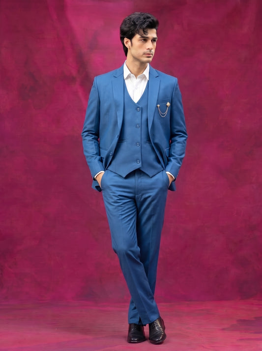 Club AK Men's Sky Blue Three Piece Suit Set