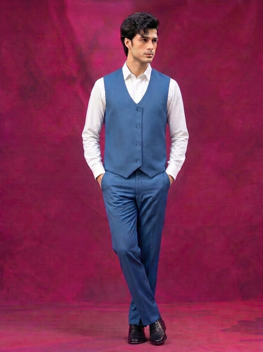 Club AK Men's Sky Blue Three Piece Suit Set