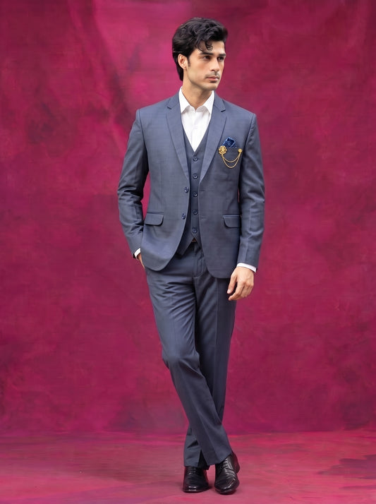 Club AK Men's Steel Grey Three Piece Suit Set