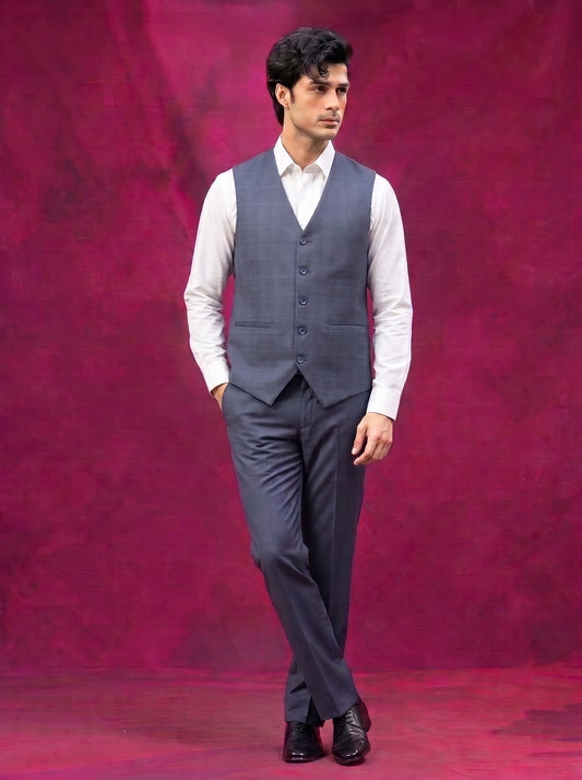 Club AK Men's Steel Grey Three Piece Suit Set