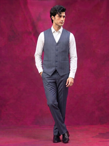 Club AK Men's Steel Grey Three Piece Suit Set