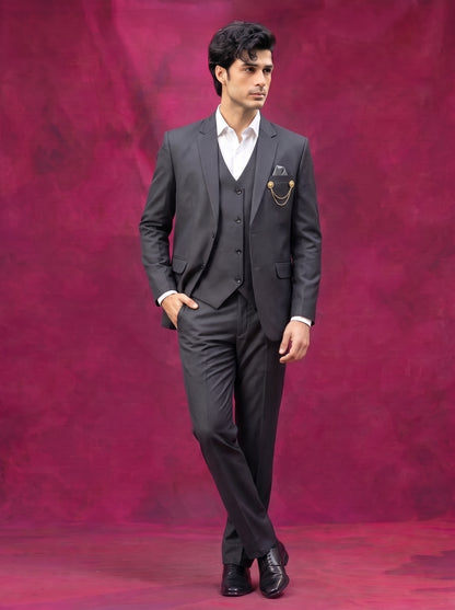 Club AK Men's Charcoal Grey Three Piece Suit Set