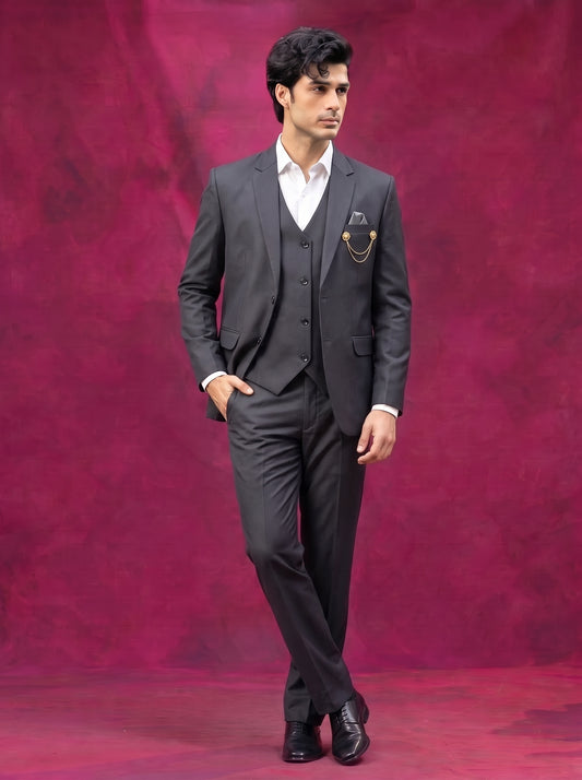 Club AK Men's Charcoal Grey Three Piece Suit Set