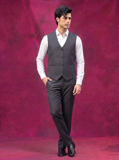 Club AK Men's Charcoal Grey Three Piece Suit Set