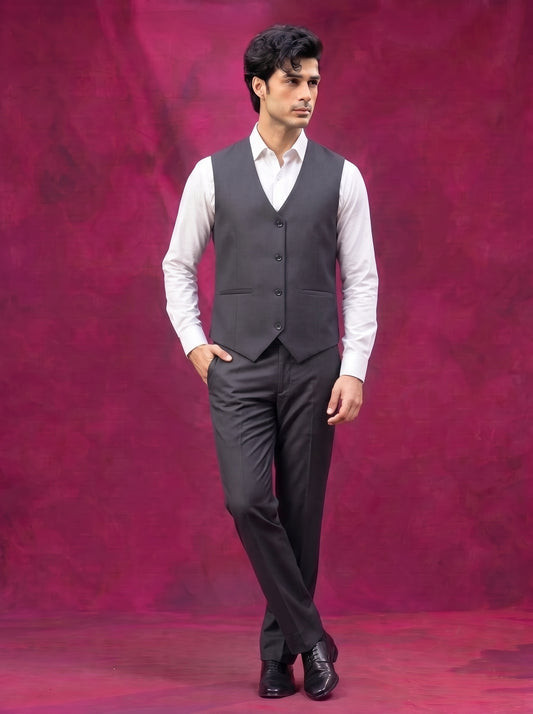Club AK Men's Charcoal Grey Three Piece Suit Set