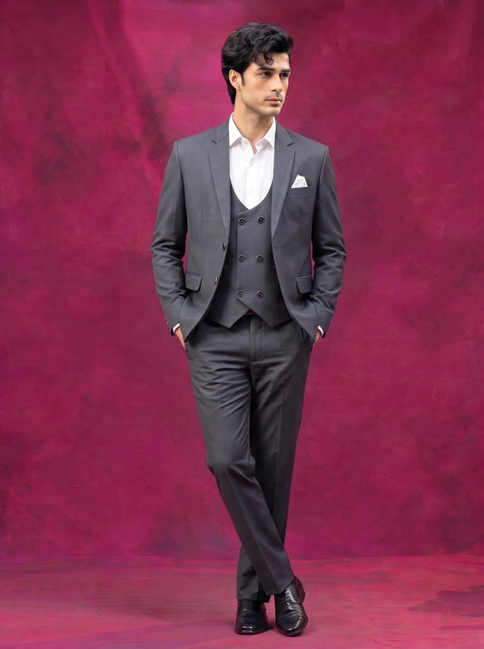 Club AK Men's Charcoal Grey Three Piece Suit