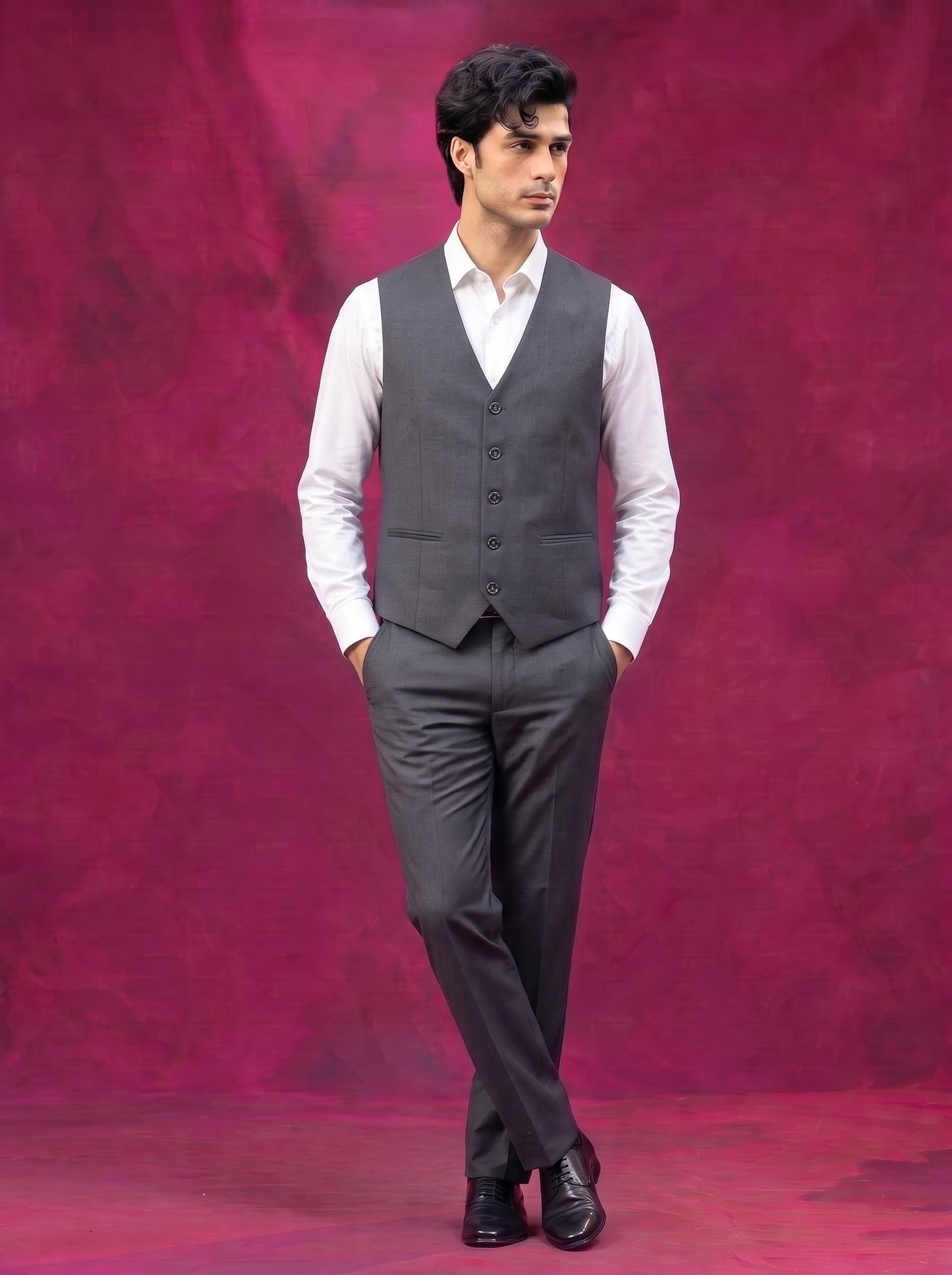 Club AK Men's Charcoal Grey Three Piece Suit