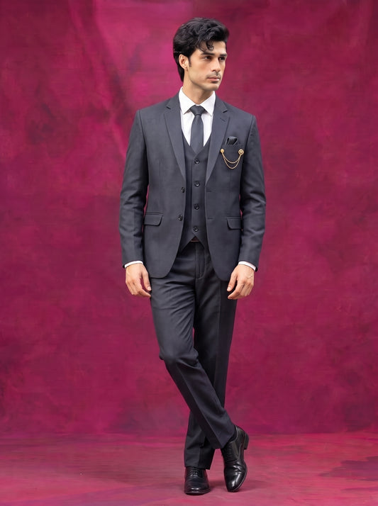 Club AK Men's Charcoal Grey Three Piece Suit