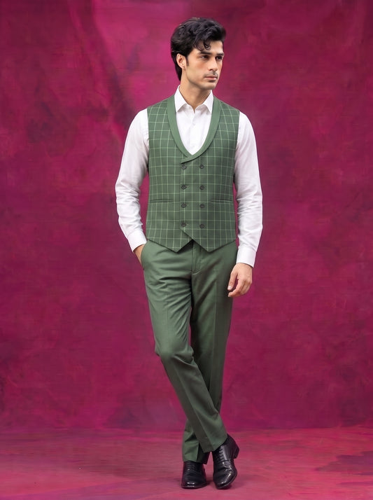 Club AK Men's Olive Green Three Piece Suit