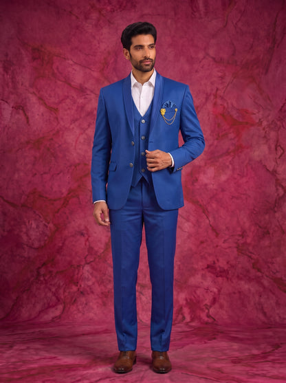 Club AK Men's Premium Royal Blue Three Piece Suit