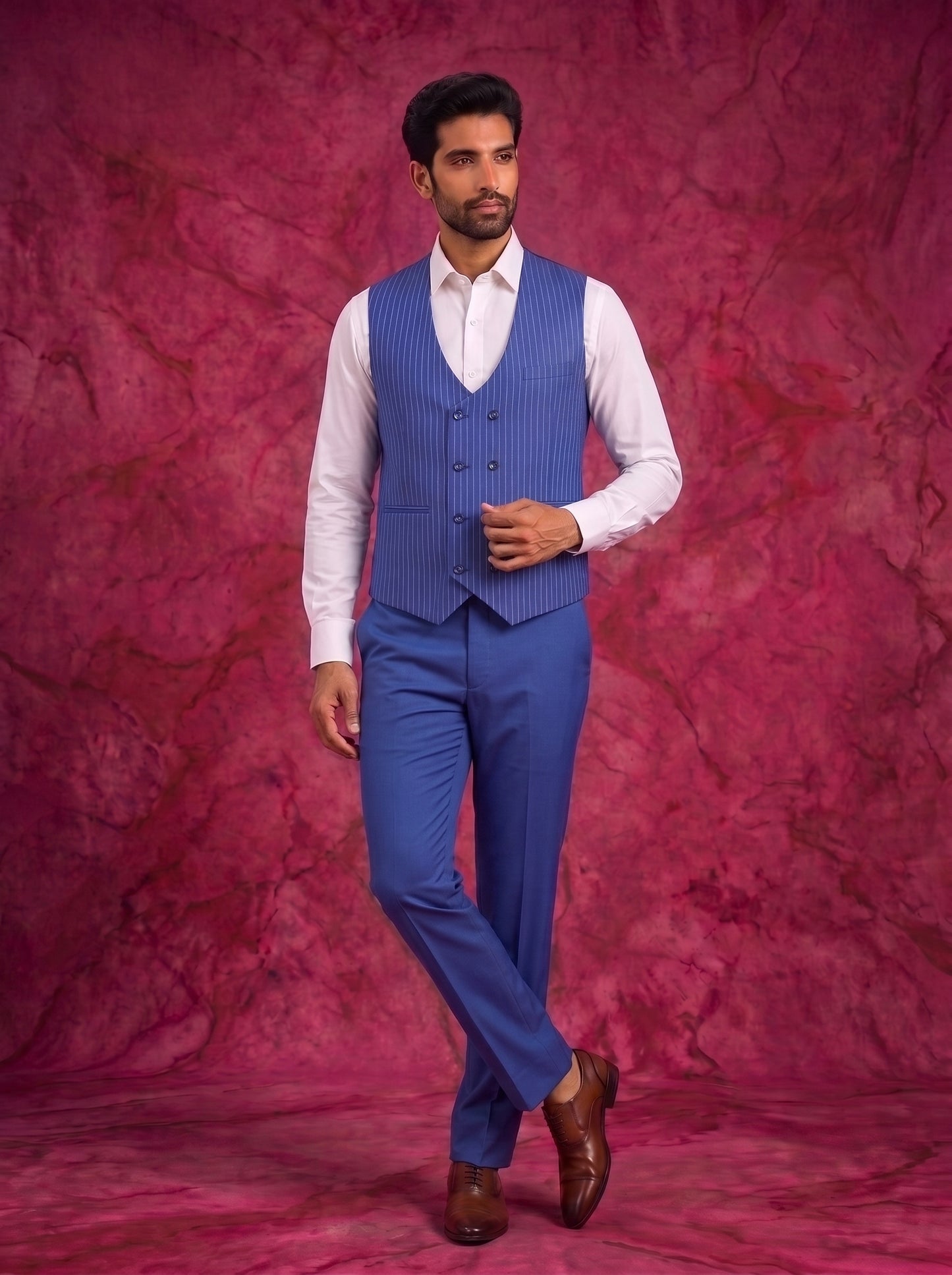 Club AK Men's Premium Royal Blue Pinstripe Three Piece Suit