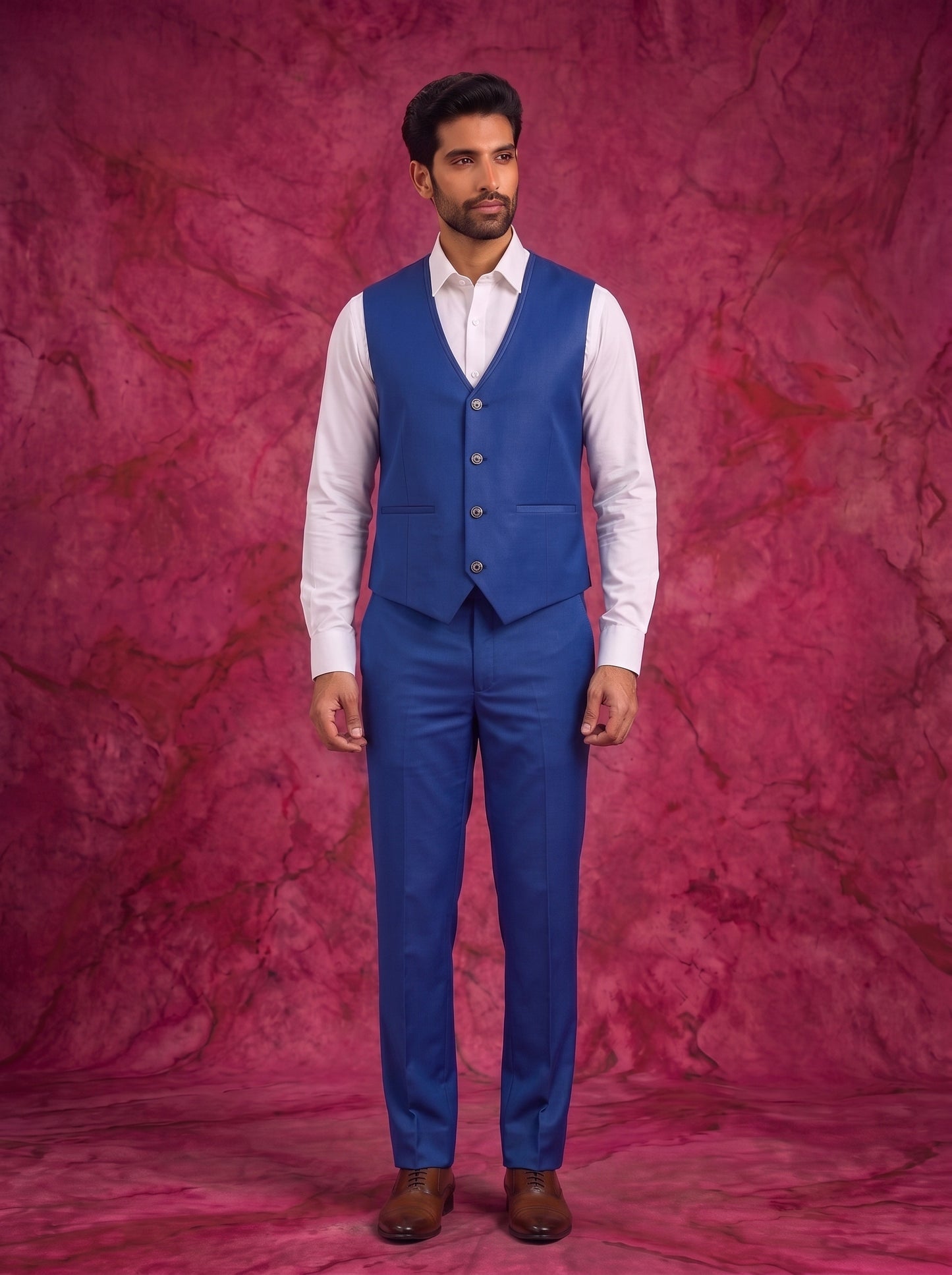 Club AK Men's Premium Royal Blue Three Piece Suit