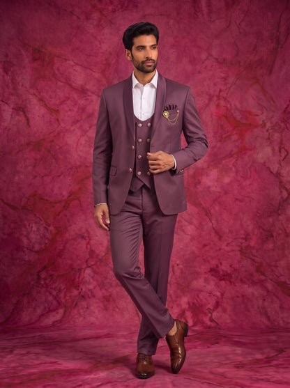 Club AK Men's Premium Wine Purple Three Piece Suit