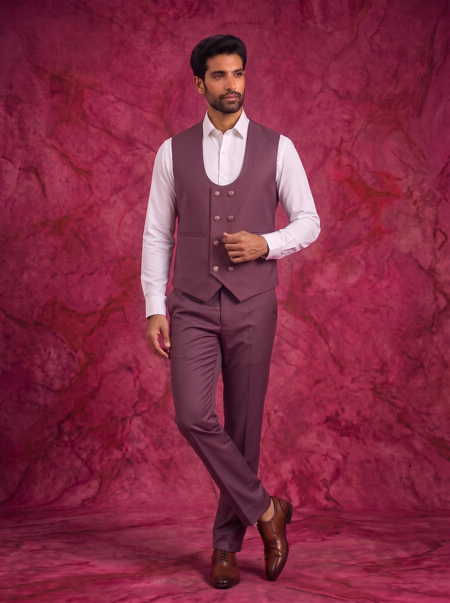 Club AK Men's Premium Wine Purple Three Piece Suit