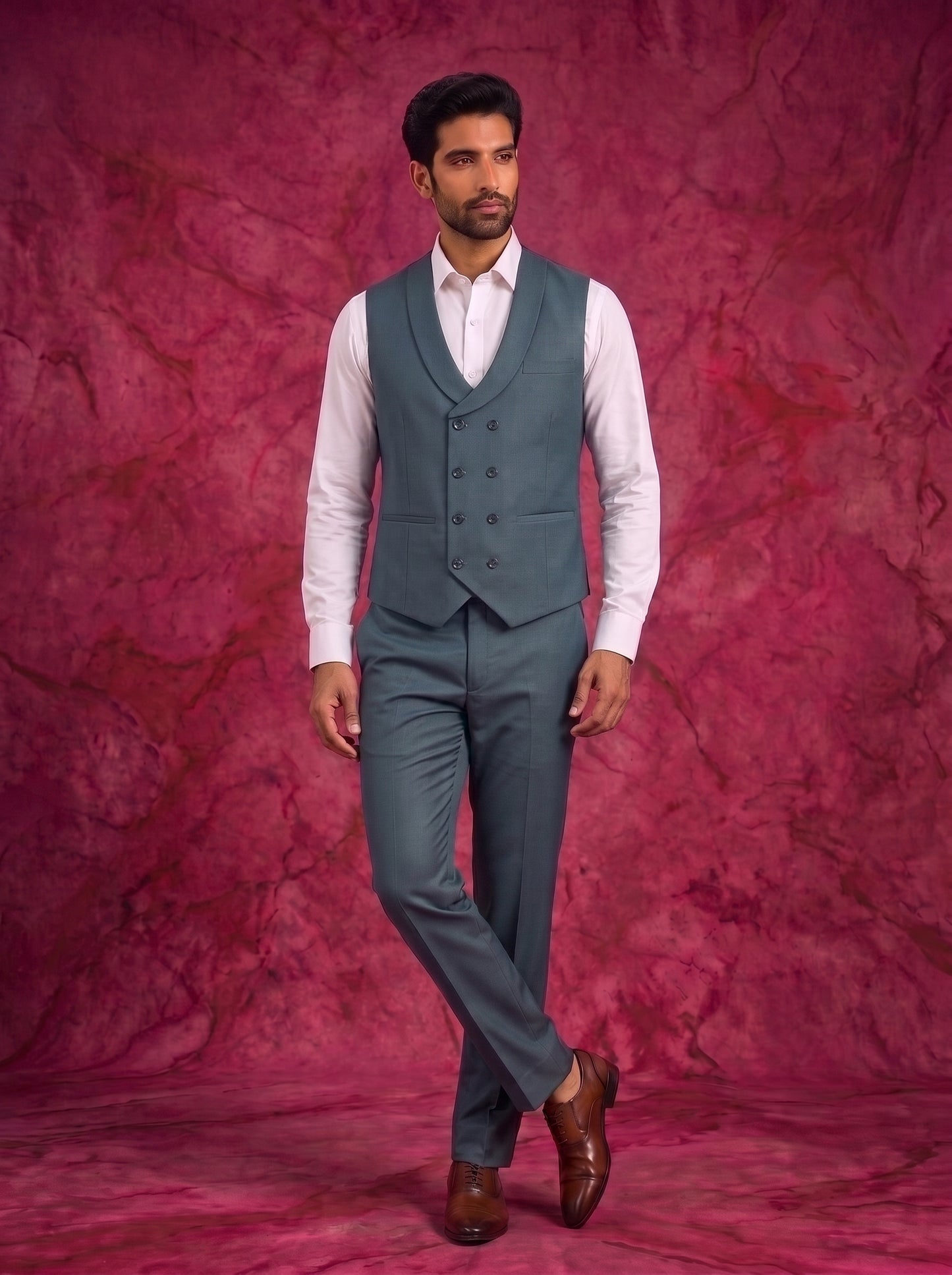 Club AK Men's Steel Blue Three Piece Suit