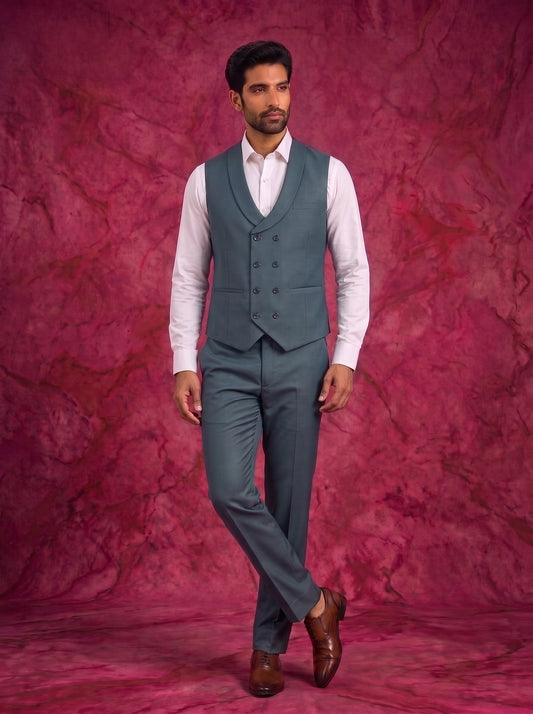 Club AK Men's Steel Blue Three Piece Suit