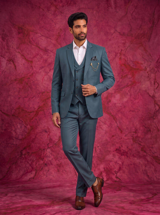 Club AK Men's Steel Blue Three Piece Suit