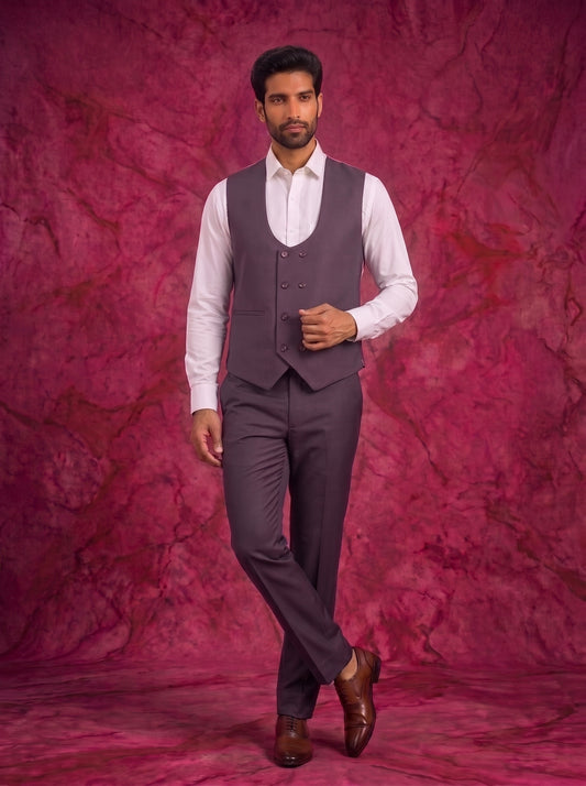 Club AK Men's Deep Plum Purple Three Piece Suit