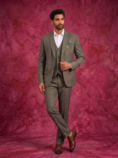 Club AK Men's Olive Grey Three Piece Suit