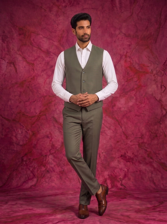 Club AK Men's Olive Grey Three Piece Suit