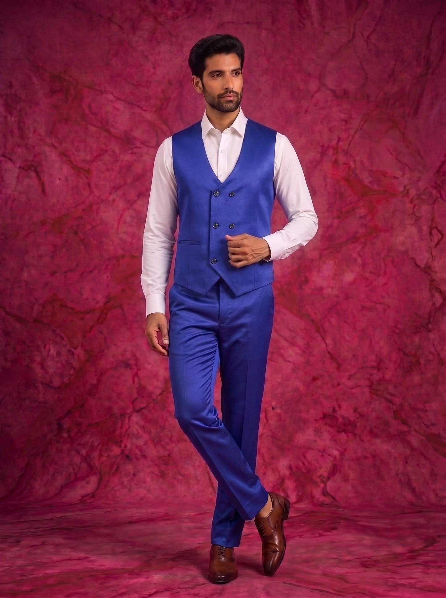 Club AK Men's Royal Blue Three Piece Suit