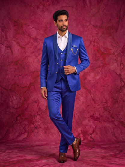 Club AK Men's Royal Blue Three Piece Suit