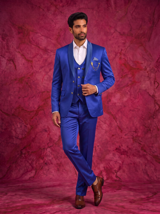 Club AK Men's Royal Blue Three Piece Suit
